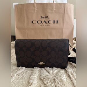 Coach Dark Brown Signature Clutch on Chian